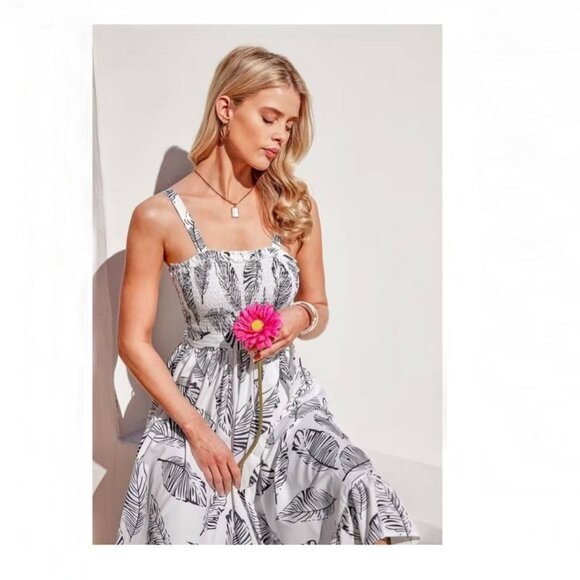 NWOT Cupshe Very You White Leaf Print Midi Dress Size Small - Picture 4 of 8